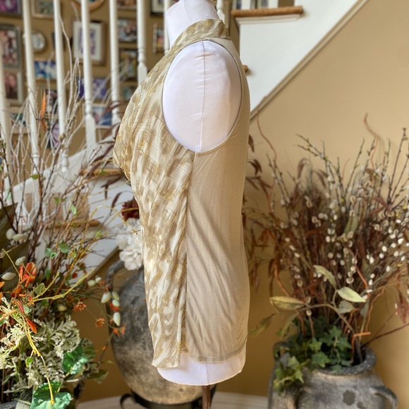 Ann Taylor Medium Modal Drape Neck Beige Brown Tank Shell Metallic Accent - Picture 2 of 5